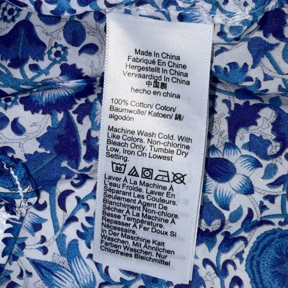 J.Crew Liberty Fabric Floral Cropped Button Up Shirt Blue White XS Ruffle Cuff